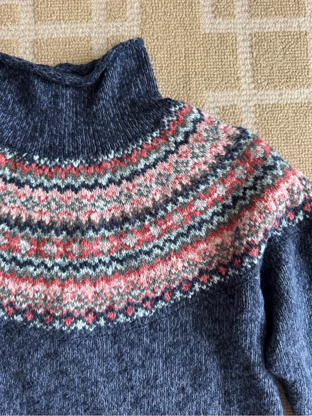 L.L. Bean Cotton Fair Isle Mock Turtleneck Sweater Navy Nordic XS